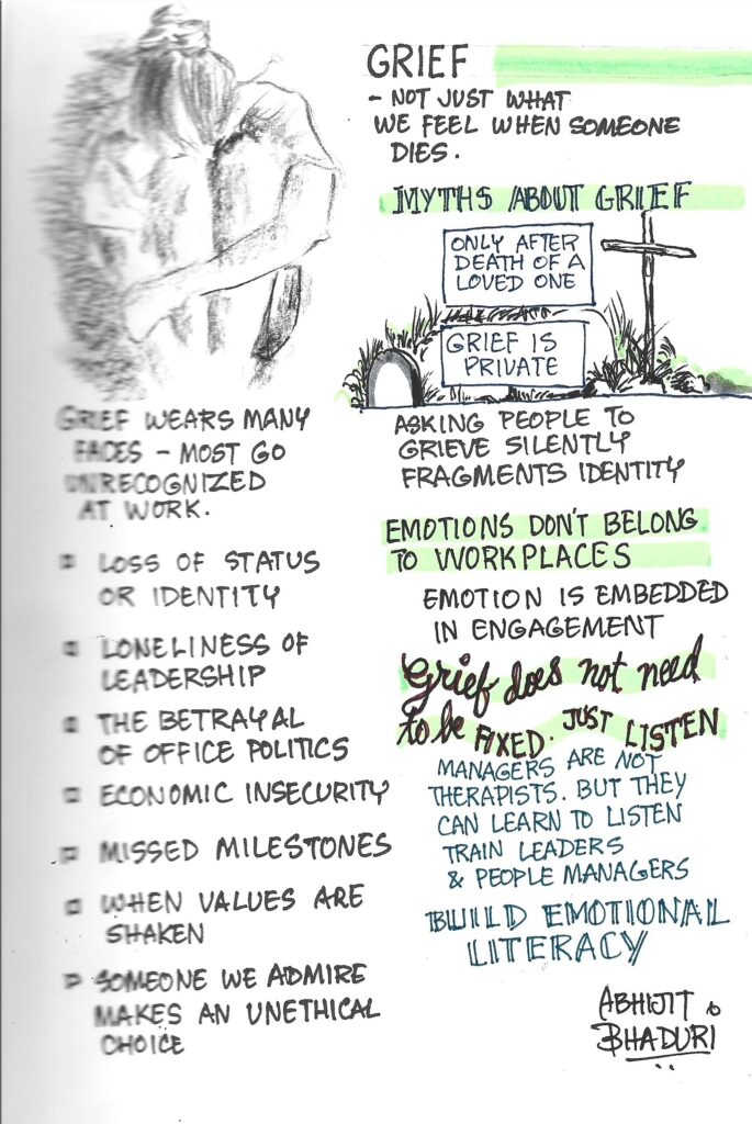 Sketchnote about Grief - the myths that prevent us from seeing what is all around.