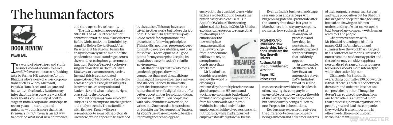 Business Standard Reviews Dreamers & Unicorns