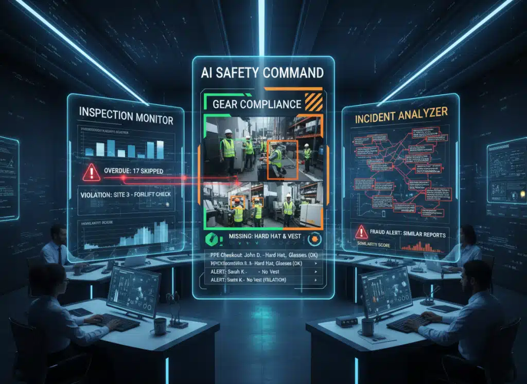 High-tech control room showcasing India's AI revolution. Explore innovative AI safety and compliance ideas for organizations enhancing workplace efficiency.