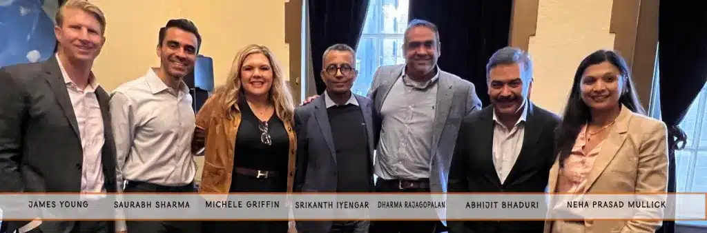 Group of business professionals at a conference discussing why 70% of companies train employees on AI, yet only 19% see tangible results.