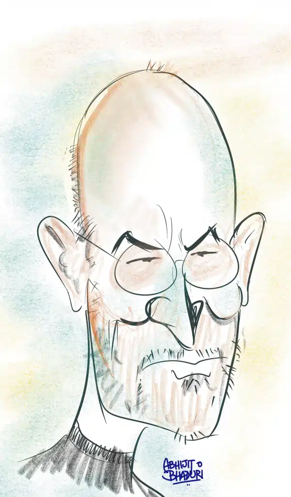 Illustration of a thoughtful leader, capturing the essence of The CEO Succession Trap. Features glasses and a contemplative expression.